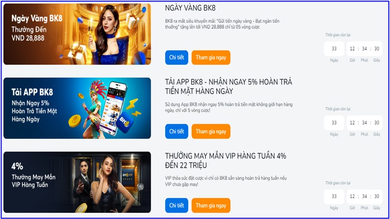 Chương trình Big khuyến mãi lớn từ nhà cái BK8APP.NET triển khai hàng ngày