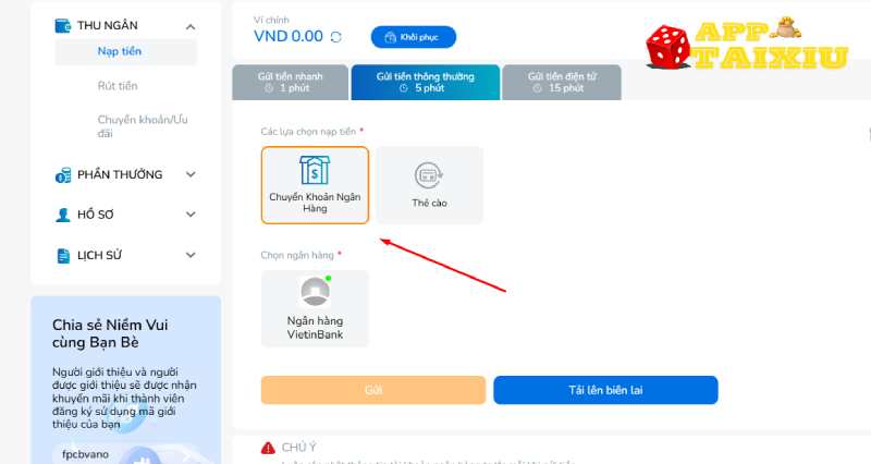 Cách nạp tiền tài xỉu online qua ngân hàng